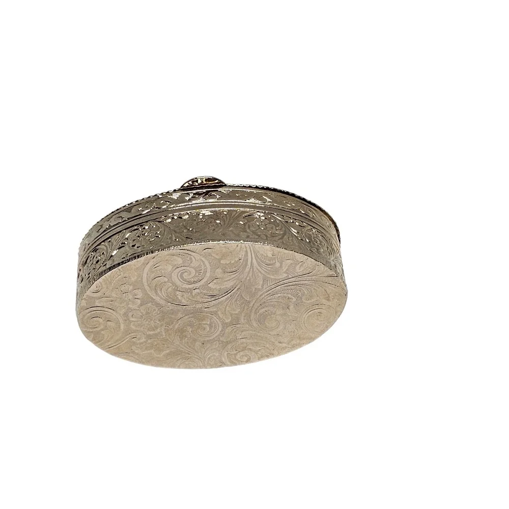 Vintage Flower Micro Mosaic Trinket‎ Box Pill Box Blue Floral